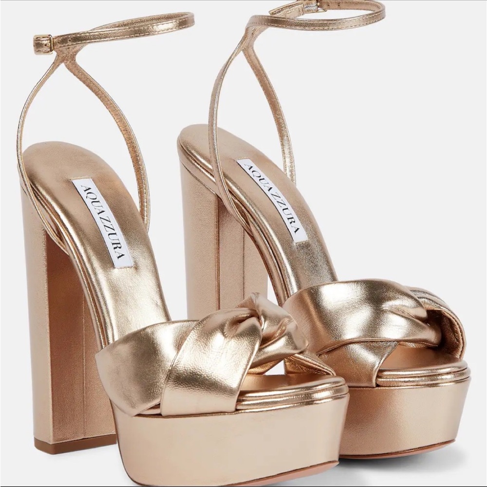 Aquazzura Metallic Gold Olie Platforms - 37